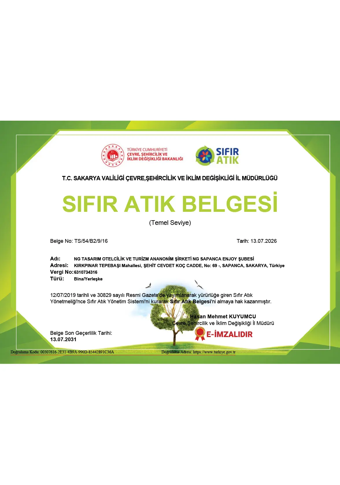 Ng Enjoy Sertifika Card